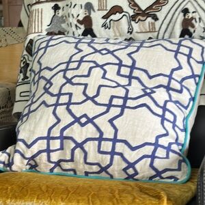 Geometric Blue and Cream Throw Pillow
